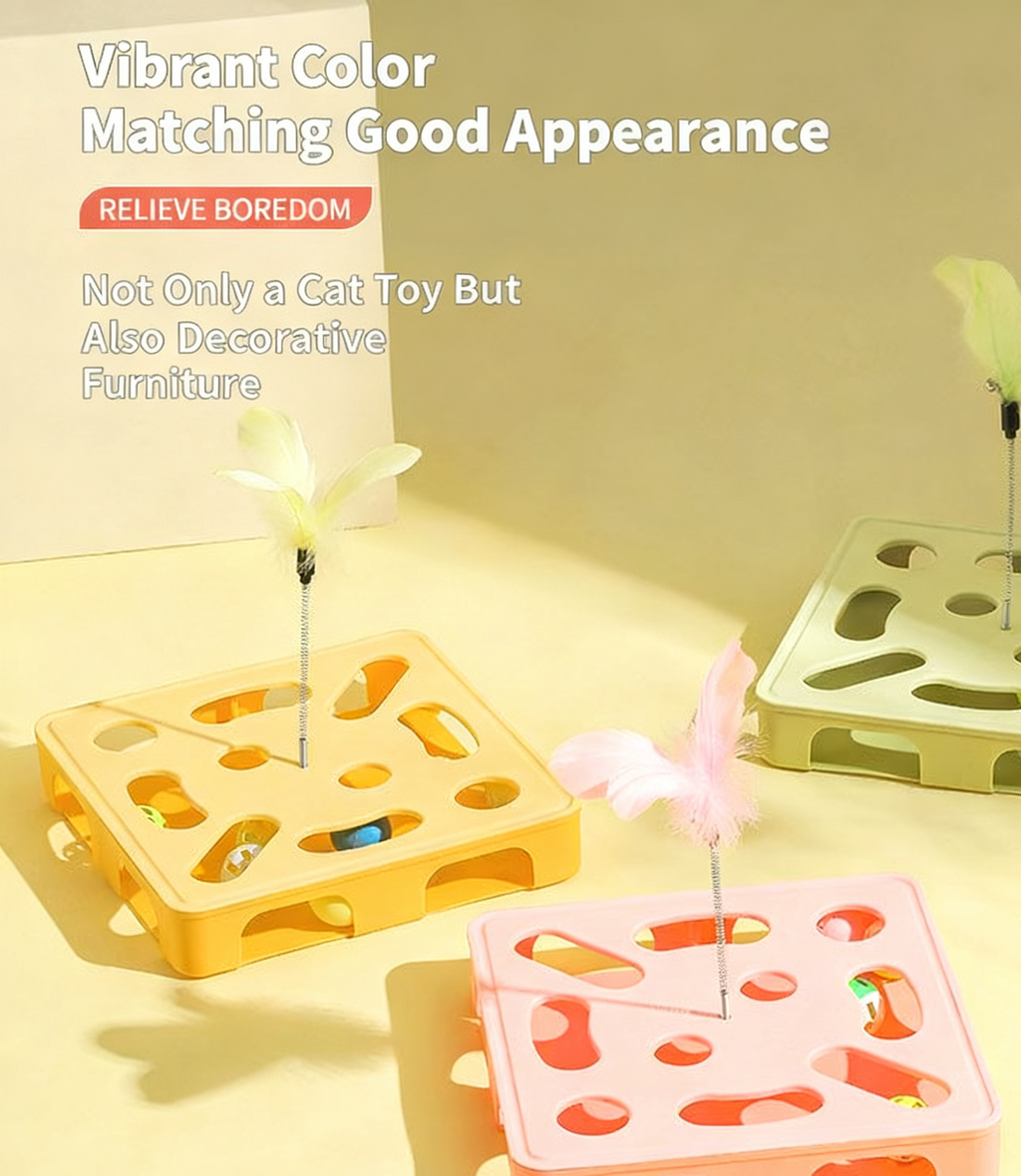 Cat Teaser Wand with Feathers & Bells, Self‑Play Toy