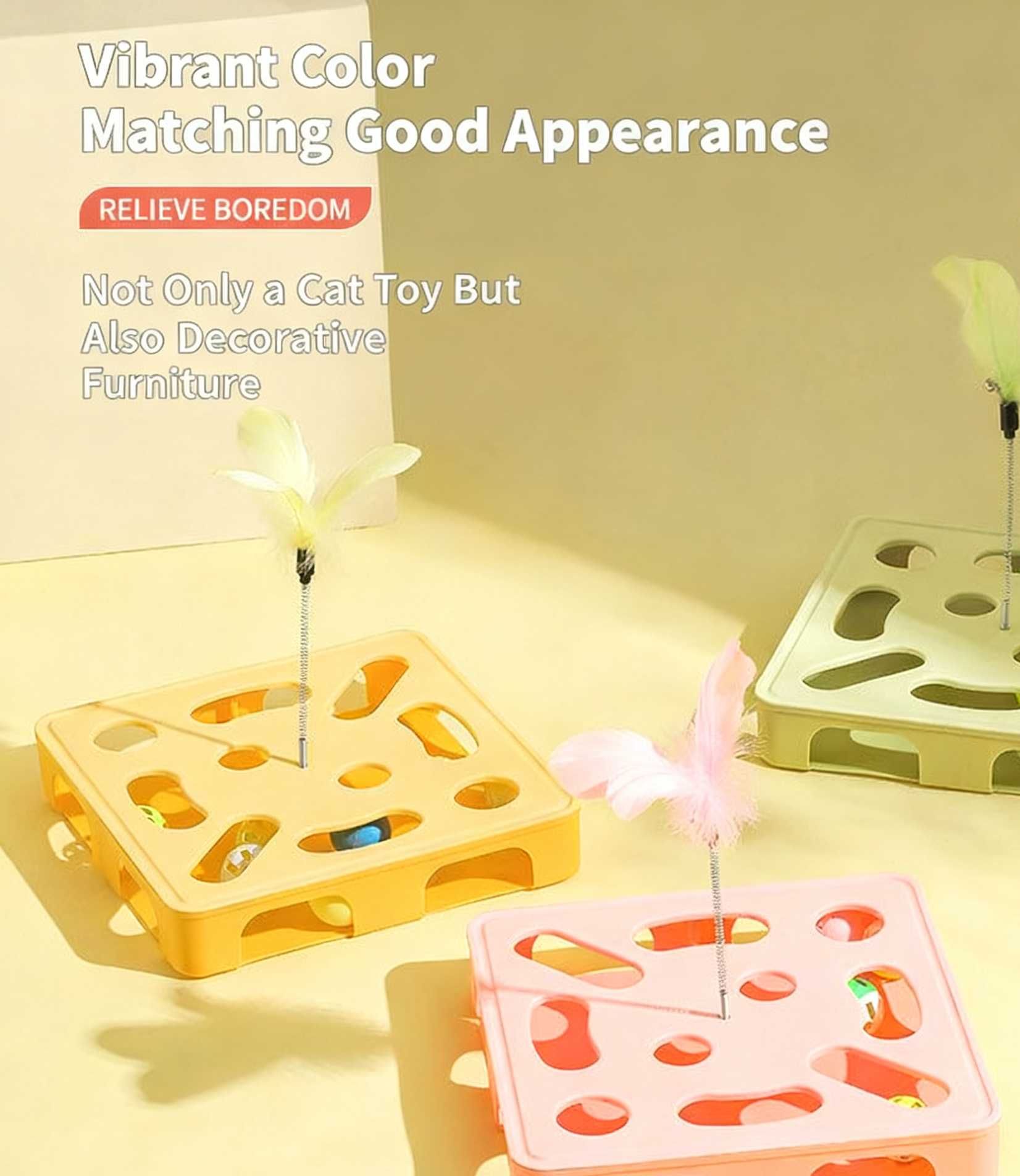 Cat Teaser Wand with Feathers & Bells, Self‑Play Toy