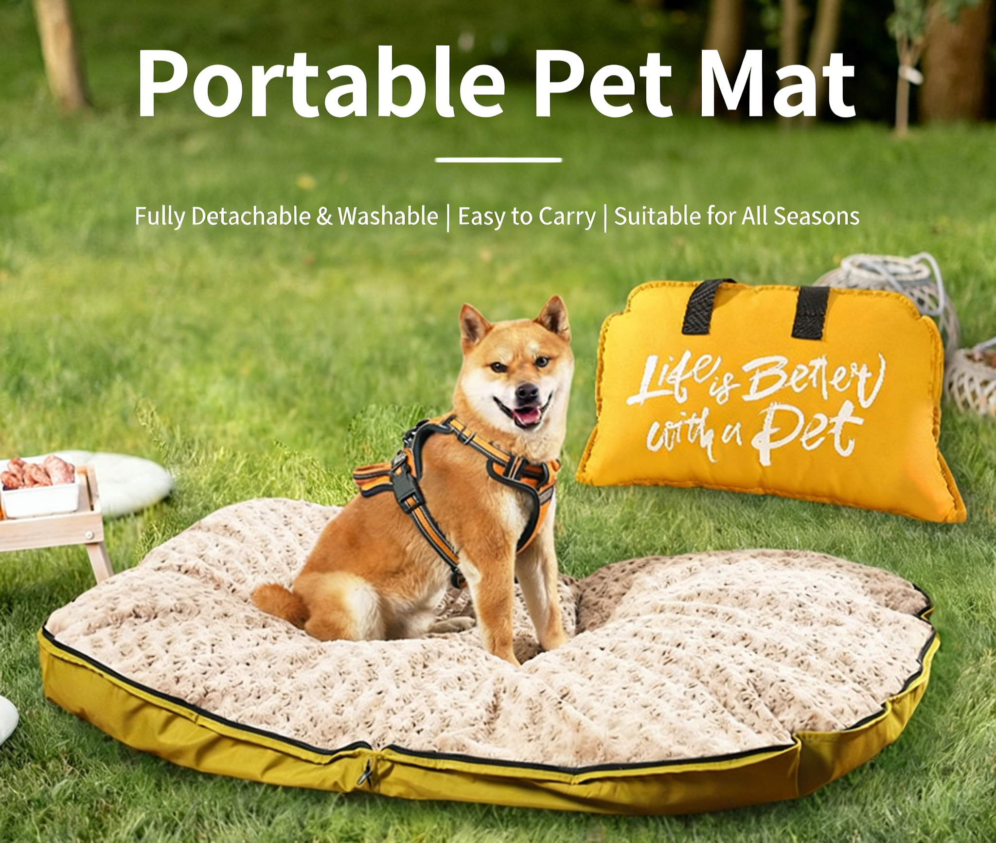 M&Miucy Portable Foldable Waterproof Pet Bed with Zipper & Handle