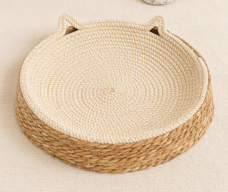 Woven Rattan Cat Bed, Chew-Resistant Scratcher Bed, All-Season Pet Nest