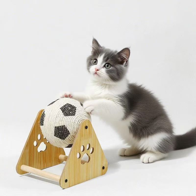Sisal Football Cat Scratcher with Rolling Ball, Wear-Resistant & Non-Shedding for Cats