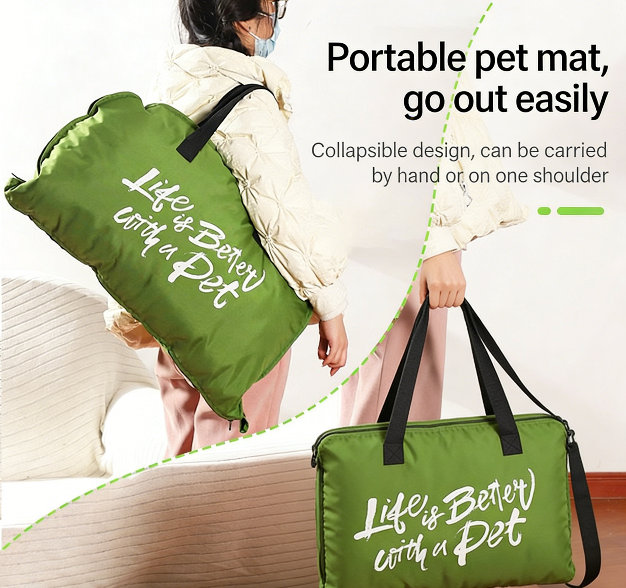 M&Miucy Portable Foldable Waterproof Pet Bed with Zipper & Handle