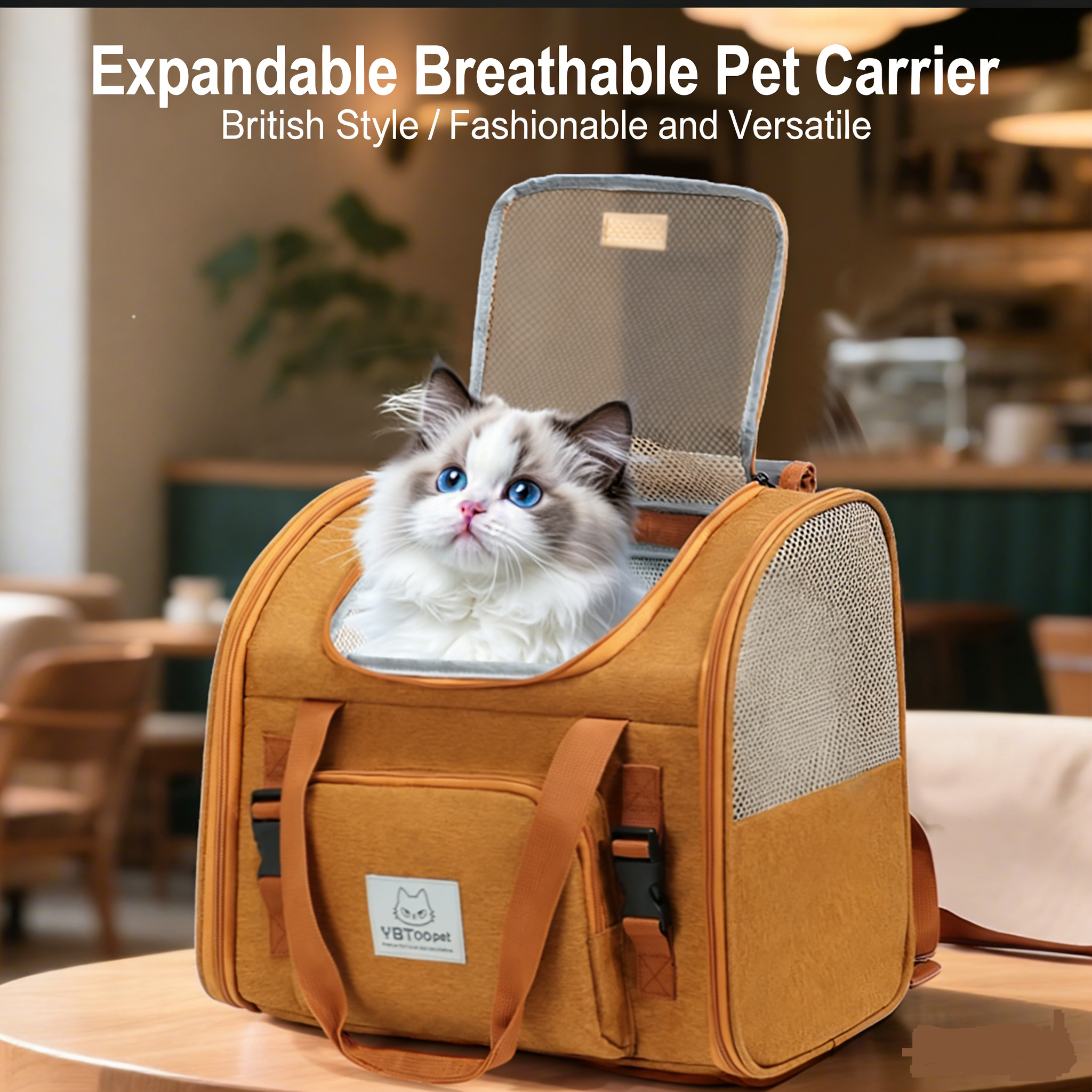 M&Miucy Expandable Breathable Cat Backpack Portable Large Space Pet Carrier