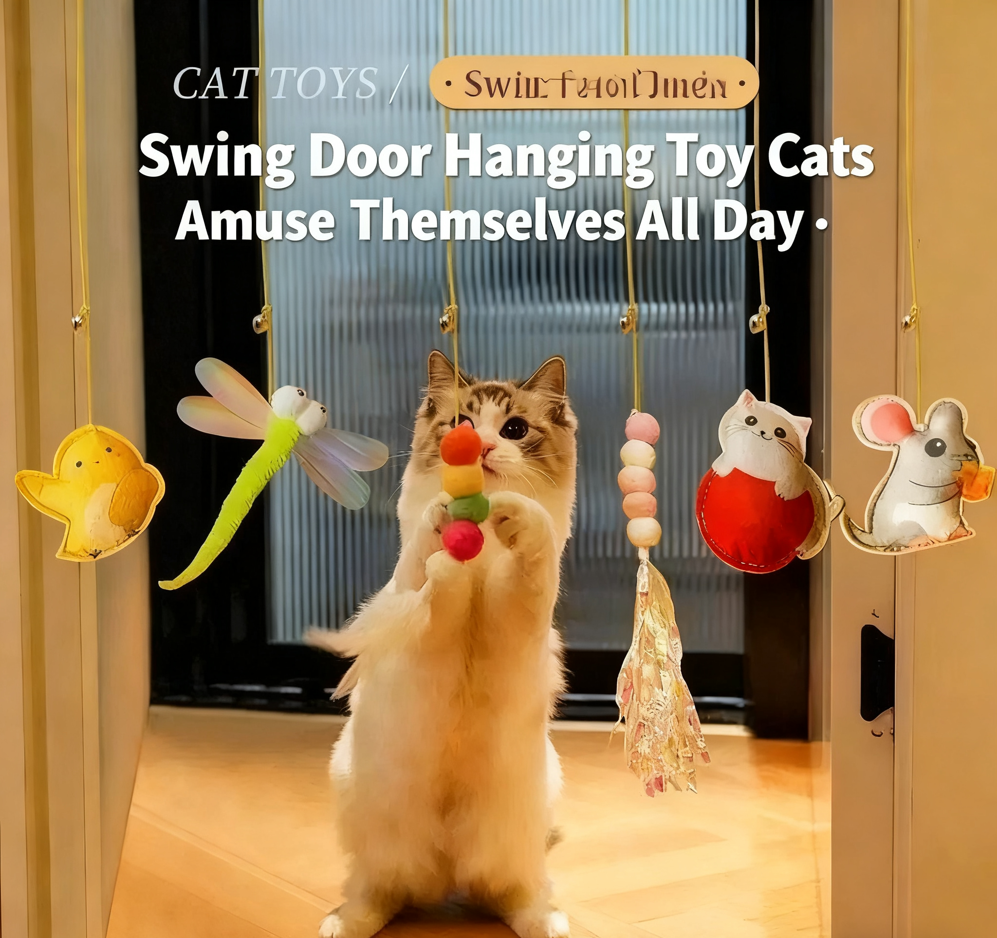 Hanging Cat Teaser Toy for Doors, Bungee Cord with Feather Mouse